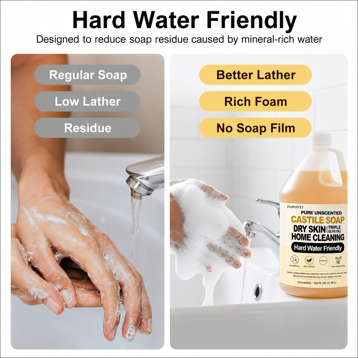 Pure Castile Soap Liquid Unscented Dry Skin EWG Verified 1 Gallon