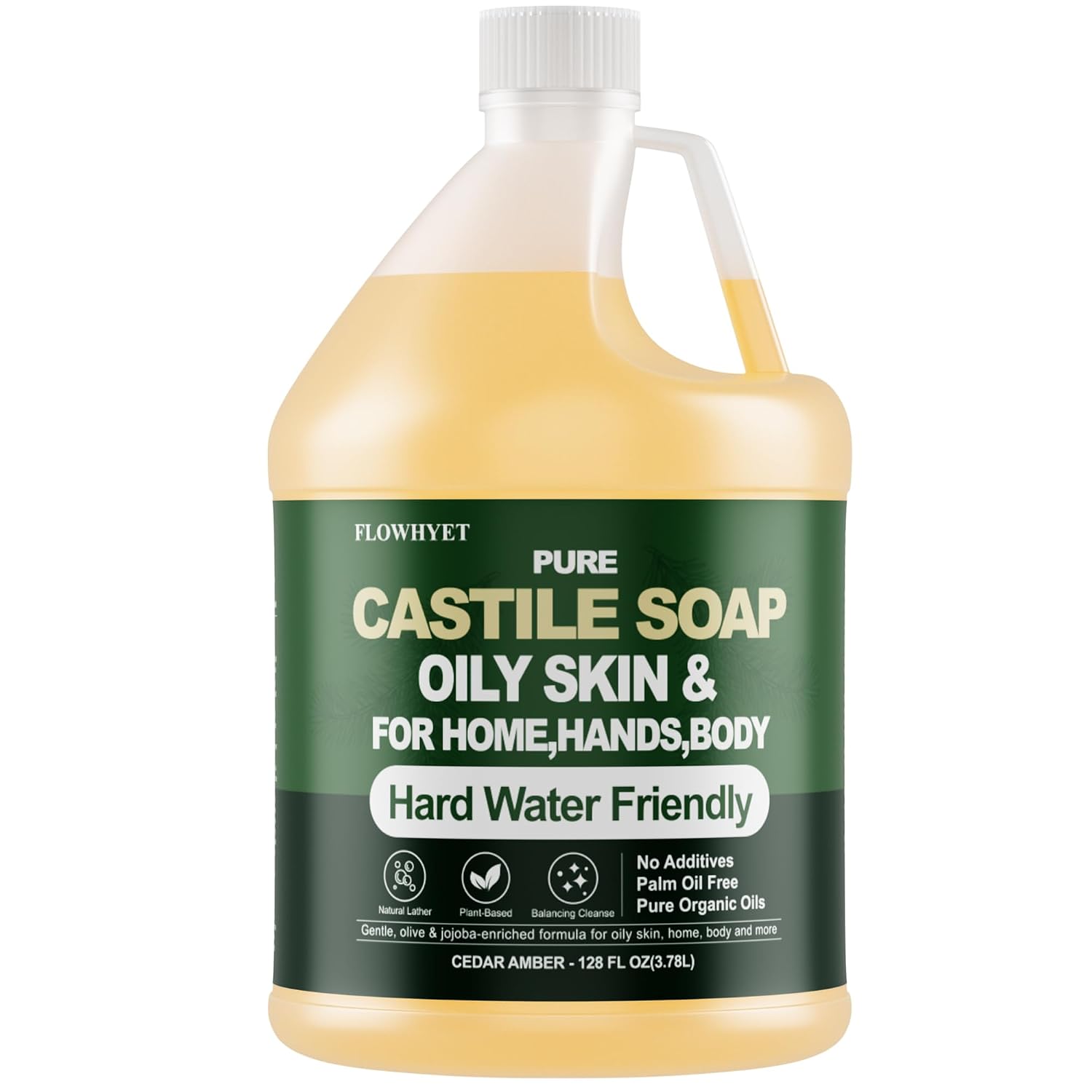 1 Gallon Liquid Castile Hand Soap Refill Pure, Natural Organic For Oily Skin, Hand, Bath, Body, Laundry, Dishes, Home Cleaning Vegan Hard Water Friendly
