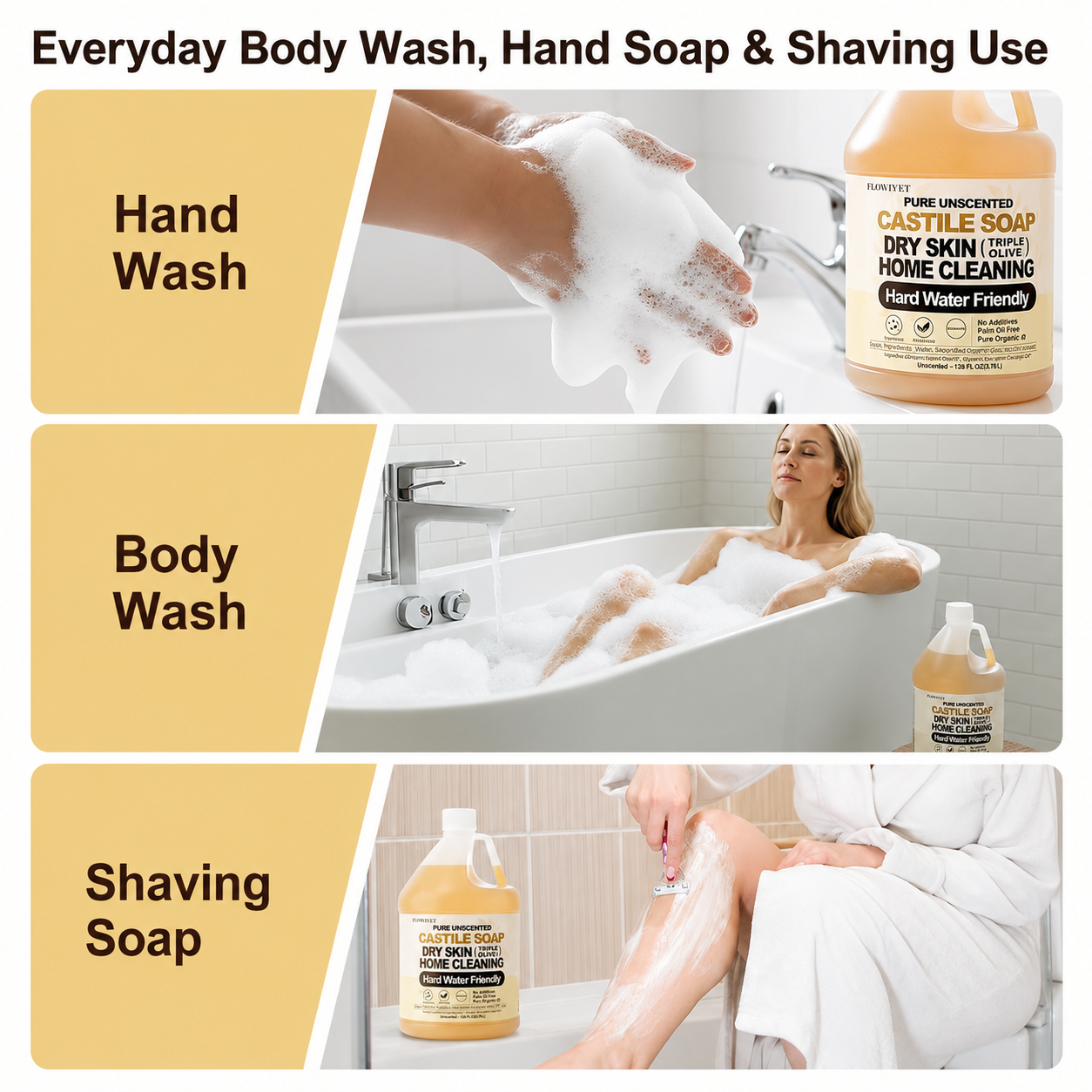 Pure Castile Soap Liquid Unscented Dry Skin EWG Verified 1 Gallon