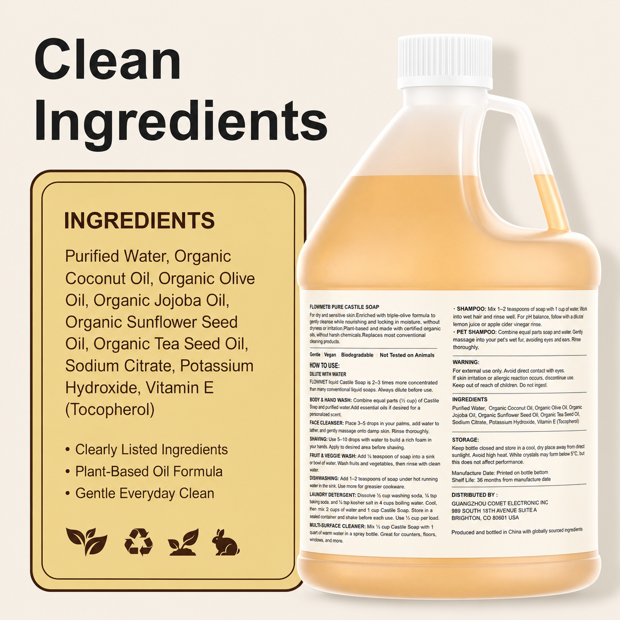 Pure Castile Soap Liquid Unscented Dry Skin EWG Verified 1 Gallon