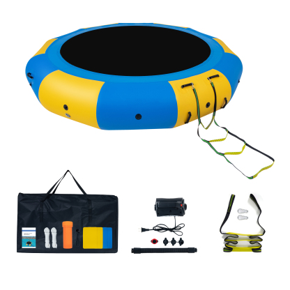 10ft Water Trampoline , Inflatable Floating Trampoline for Lake with Handles，Electric Pump and Ladder