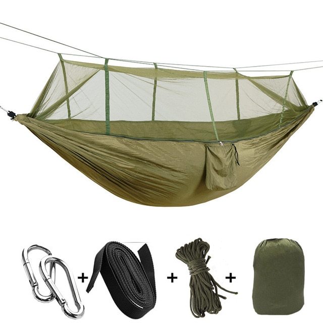 1-2 Person Outdoor Mosquito Net Parachute Hammock Camping Hanging Sleeping Bed Swing Portable Double Chair Hamac Army Green