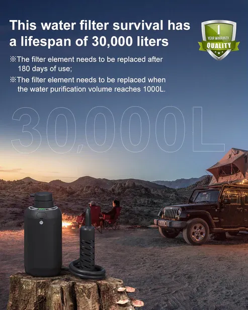 Portable Water Purifier with Dual Filter Cartridge for Outdoor Survival Camping