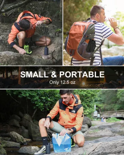 Portable Water Purifier with Dual Filter Cartridge for Outdoor Survival Camping
