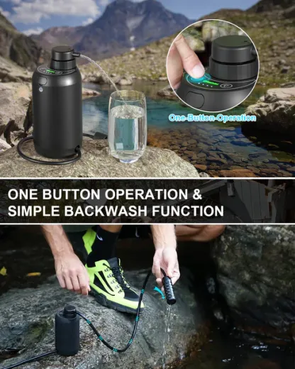 Portable Water Purifier with Dual Filter Cartridge for Outdoor Survival Camping