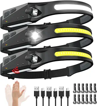 Ultra-Bright 230° Rechargeable LED Headlamp – Motion Sensor, 5 Modes, Hard Hat & Camping Ready