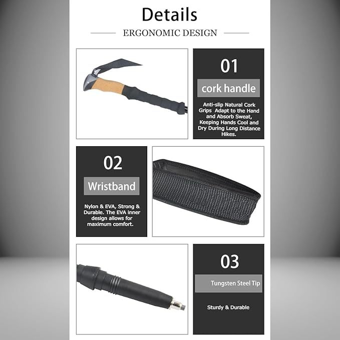Ultralight Telescopic Trekking Poles with Natural Cork Grips, Quick Lock & Nylon Storage Bag