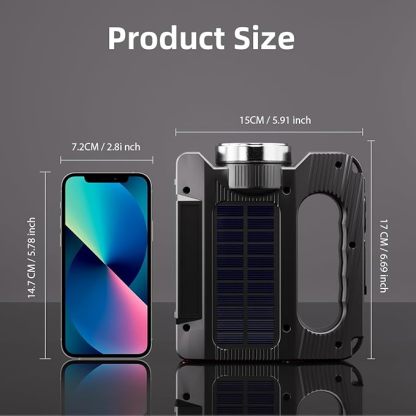 Hand Crank Solar Powered Flashlight - Rechargeable LED Emergency Camping Light with 6 Modes