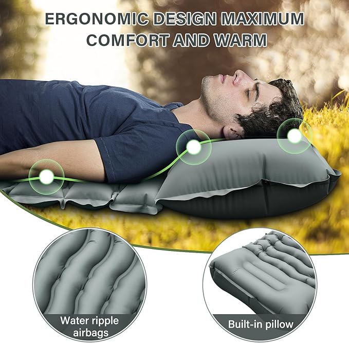 Ultralight Camping Pad with Pillow, Built-in Foot Pump, Inflatable Sleeping Pad, Compact Size for Camping, Backpacking, Hiking and Traveling