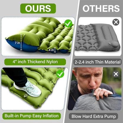 Double Sleeping Pad - 2 Person with Pillow Built-in Foot Pump Inflatable Sleeping Mat for Backpacking, Hiking, Traveling, Tent, Portable Camping Mat