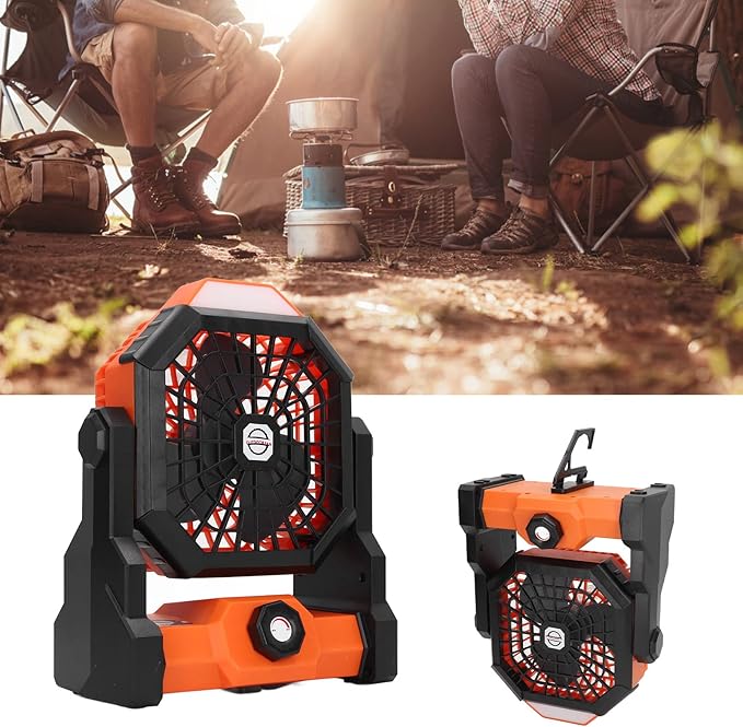 Rechargeable Camping Fan with LED Light - Long Battery Life Outdoor USB Desk Fan