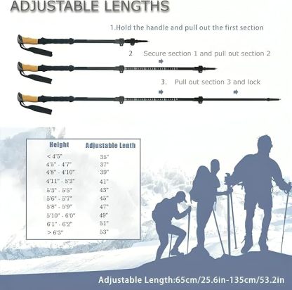Ultralight Telescopic Trekking Poles with Natural Cork Grips, Quick Lock & Nylon Storage Bag