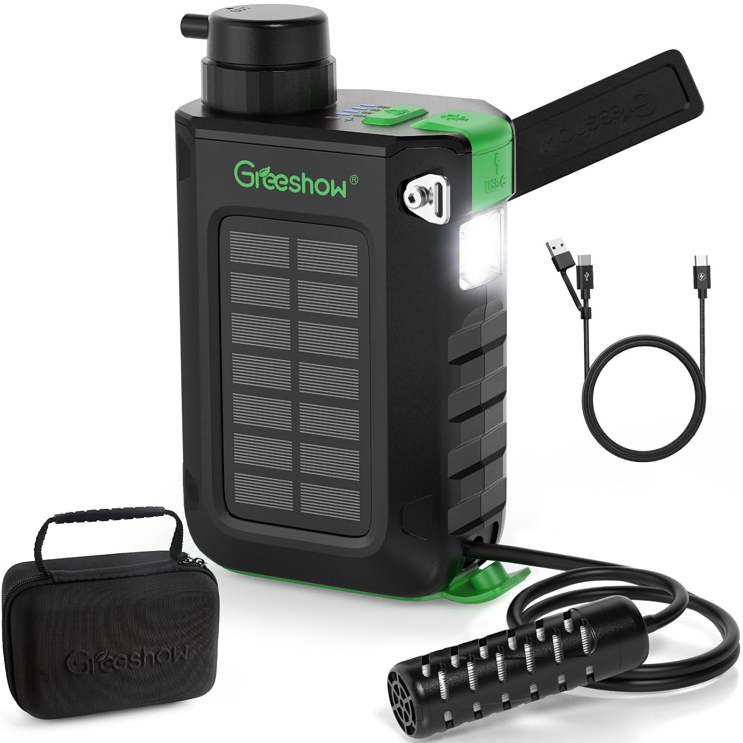Electric Portable Water Filter Camping - Solar Powered, Hand Crank, USB Charging, Water Purifier Survival with Emergency Light for Hiking Backpacking Travel Outdoor, Phone Charger