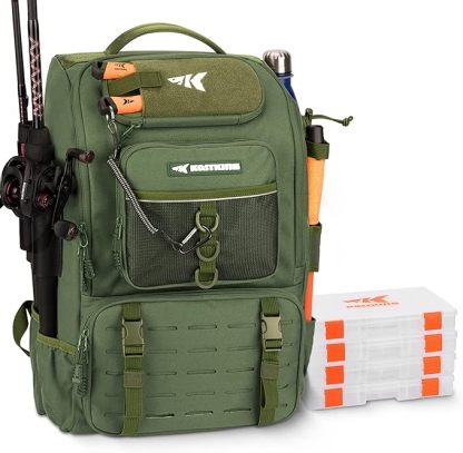 Fishing Tackle Backpack with Rod Holders - 40L Waterproof Fishing Gear Storage Bag