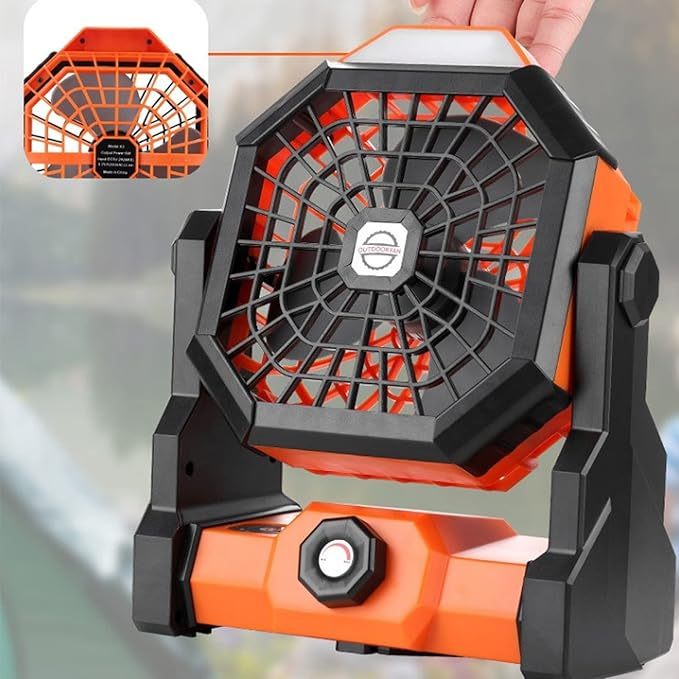 Rechargeable Camping Fan with LED Light - Long Battery Life Outdoor USB Desk Fan