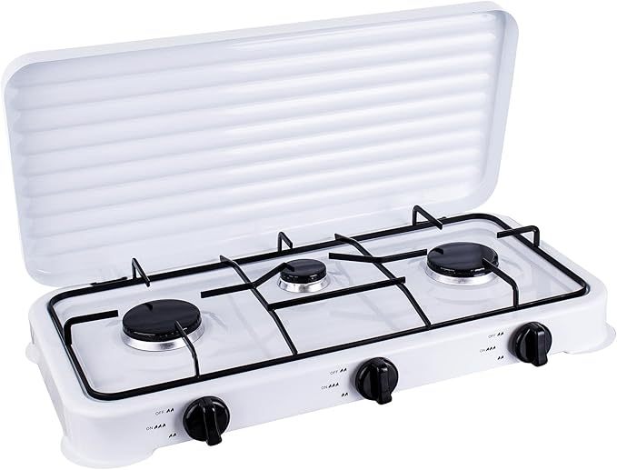 3-Burner Portable Propane Camping Stove – Stainless Steel Outdoor Gas Cooker with Adjustable Burners, Wind Guards & Heavy-Duty Handle for Camping, Tailgating & BBQ