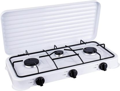 3-Burner Portable Propane Camping Stove – Stainless Steel Outdoor Gas Cooker with Adjustable Burners, Wind Guards & Heavy-Duty Handle for Camping, Tailgating & BBQ