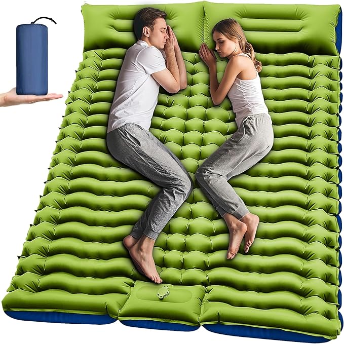 Double Sleeping Pad - 2 Person with Pillow Built-in Foot Pump Inflatable Sleeping Mat for Backpacking, Hiking, Traveling, Tent, Portable Camping Mat