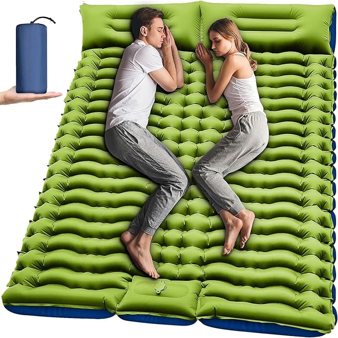 Double Sleeping Pad - 2 Person with Pillow Built-in Foot Pump Inflatab