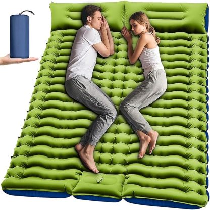 Double Sleeping Pad - 2 Person with Pillow Built-in Foot Pump Inflatable Sleeping Mat for Backpacking, Hiking, Traveling, Tent, Portable Camping Mat