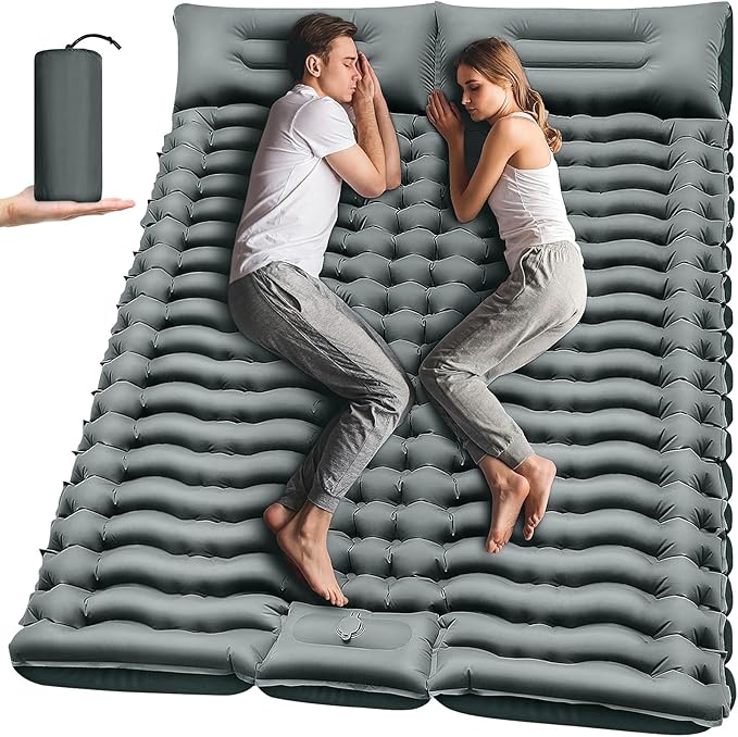 Double Sleeping Pad - 2 Person with Pillow Built-in Foot Pump Inflatable Sleeping Mat for Backpacking, Hiking, Traveling, Tent, Portable Camping Mat