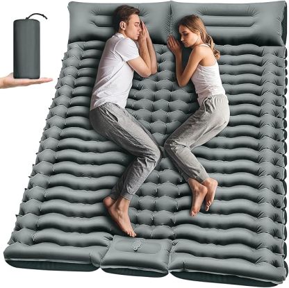 Double Sleeping Pad - 2 Person with Pillow Built-in Foot Pump Inflatable Sleeping Mat for Backpacking, Hiking, Traveling, Tent, Portable Camping Mat
