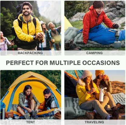 Ultralight Camping Pad with Pillow, Built-in Foot Pump, Inflatable Sleeping Pad, Compact Size for Camping, Backpacking, Hiking and Traveling