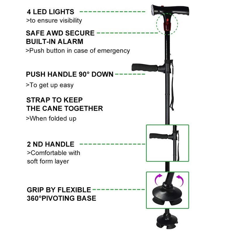 Collapsible Telescopic Cane Folding Crutch LED Lightweight Safety Walking Stick Gifts for The Elder