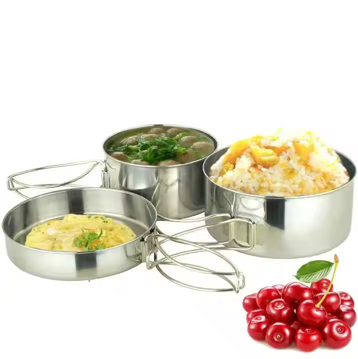 Camping Stainless Steel Pots Sets Picnic Foldable Cooking Pot Set Cookware Nonstick Cookware Set Black