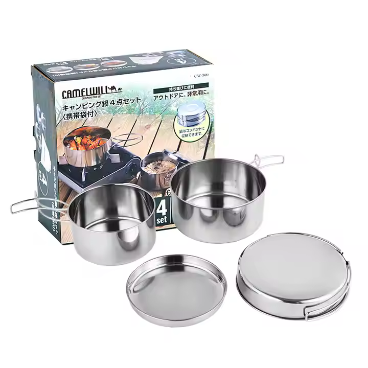 Camping Stainless Steel Pots Sets Picnic Foldable Cooking Pot Set Cookware Nonstick Cookware Set Black