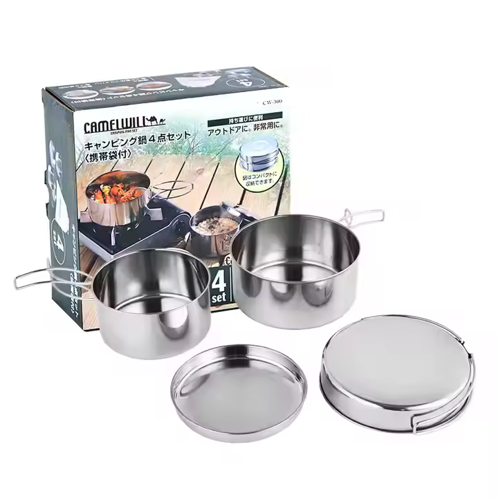 Camping Stainless Steel Pots Sets Picnic Foldable Cooking Pot Set Cookware Nonstick Cookware Set Black
