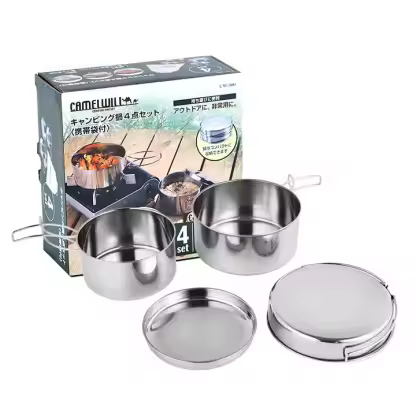 Camping Stainless Steel Pots Sets Picnic Foldable Cooking Pot Set Cookware Nonstick Cookware Set Black
