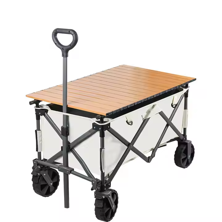 Outdoor Garden Multifunctional Folding Camping Cart Double-deck Portable Beach Trolley Cart Camping Folding Wagon