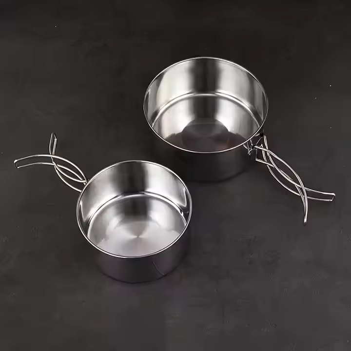 Camping Stainless Steel Pots Sets Picnic Foldable Cooking Pot Set Cookware Nonstick Cookware Set Black