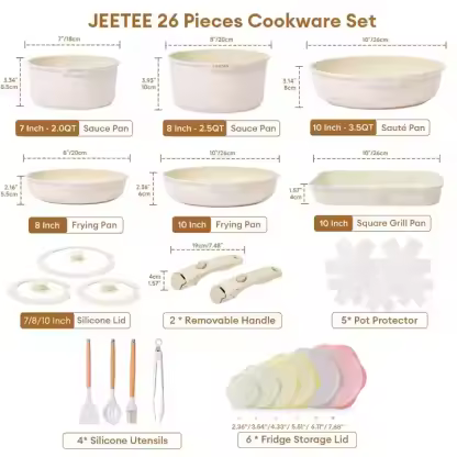 6pcs Non-Stick Cookware Set Removable Handle Induction Cooker Kitchen Cooking Set Oven Safe Motorhome Camping Stackable Pot Set