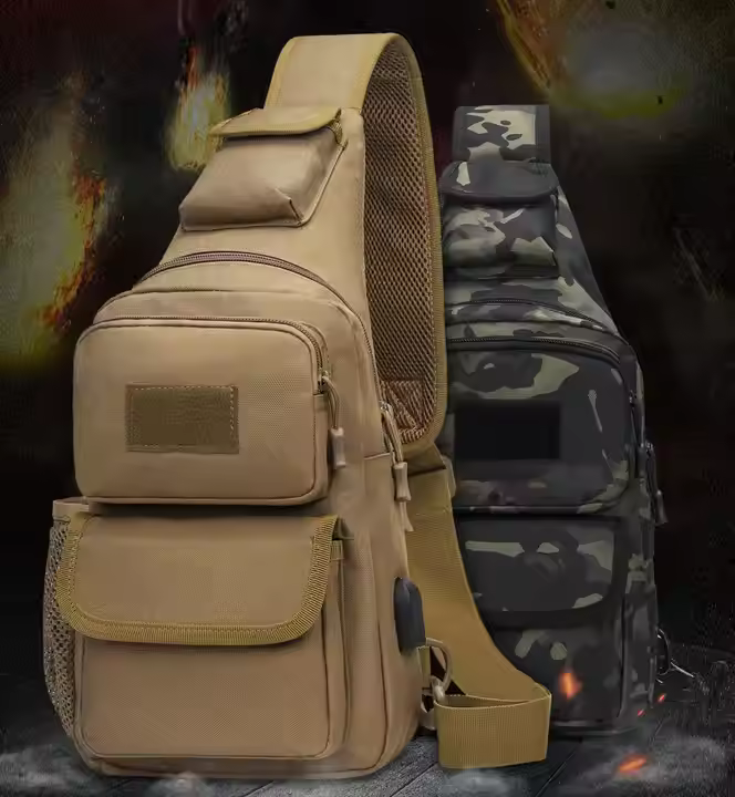 USB Charging Port Travel Crossbody Sling Bag With Bottle Holder Outdoor Men Messenger Shoulder Bag for Hiking Hunting