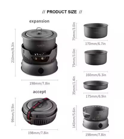 Kingpool Custom Logo 9 Pcs Aluminum Outdoor Camping Cooking Gear Cookware Sets Travel Pots and Pans Mess Kit with Stove Set