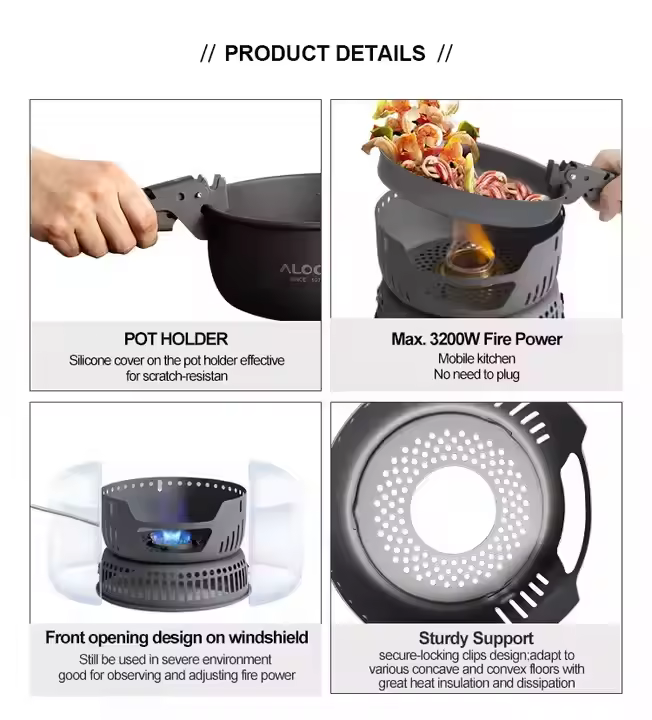 Kingpool Custom Logo 9 Pcs Aluminum Outdoor Camping Cooking Gear Cookware Sets Travel Pots and Pans Mess Kit with Stove Set