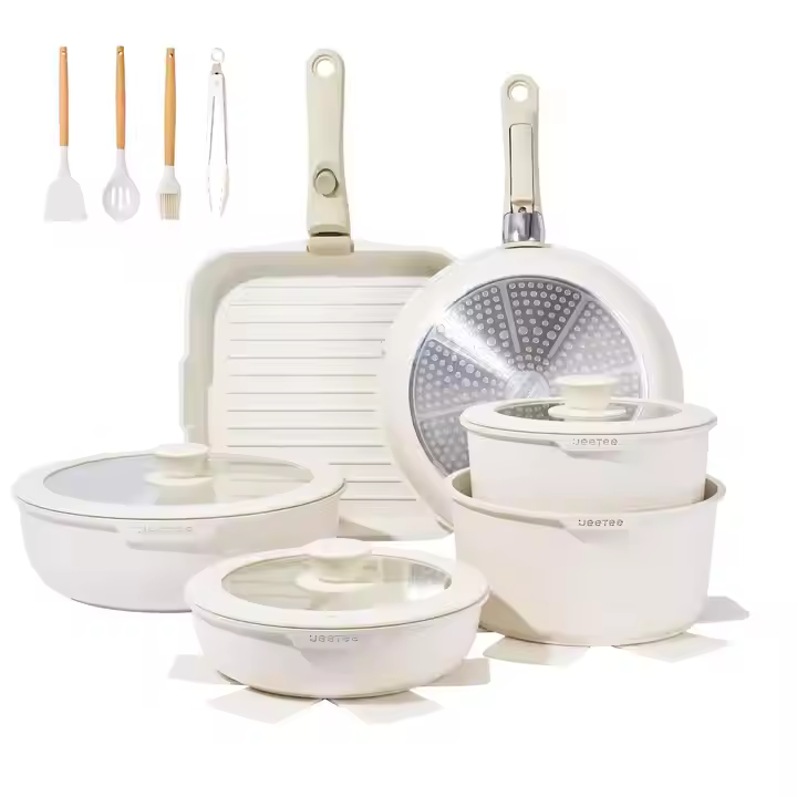 6pcs Non-Stick Cookware Set Removable Handle Induction Cooker Kitchen Cooking Set Oven Safe Motorhome Camping Stackable Pot Set