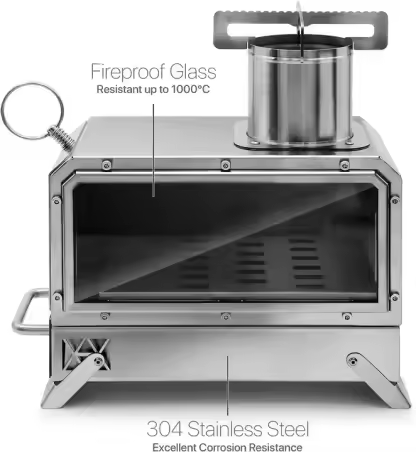 SM-QFC Portable Stainless Steel Cooking Oven Grill Wood Burning Camp Stove Camping Tent Fishing Hiking Fuel Charcoal Folding