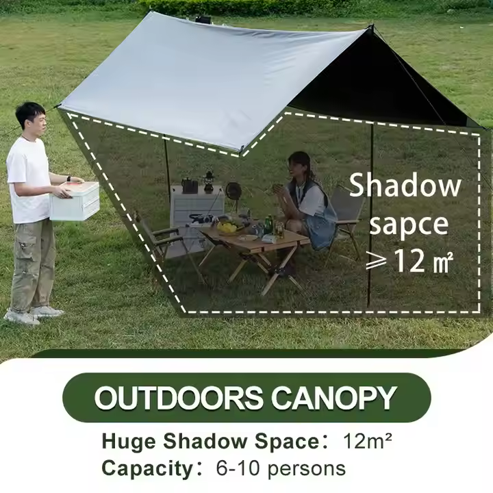 Outdoor Beach Camping Tent Rain Fly 210T Nylon Waterproof Sun Survival Gear Shelter with Poles Camping Trap