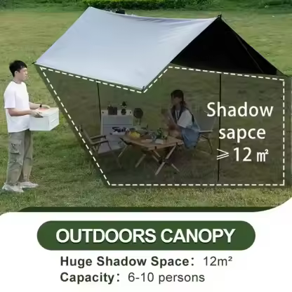 Outdoor Beach Camping Tent Rain Fly 210T Nylon Waterproof Sun Survival Gear Shelter with Poles Camping Trap