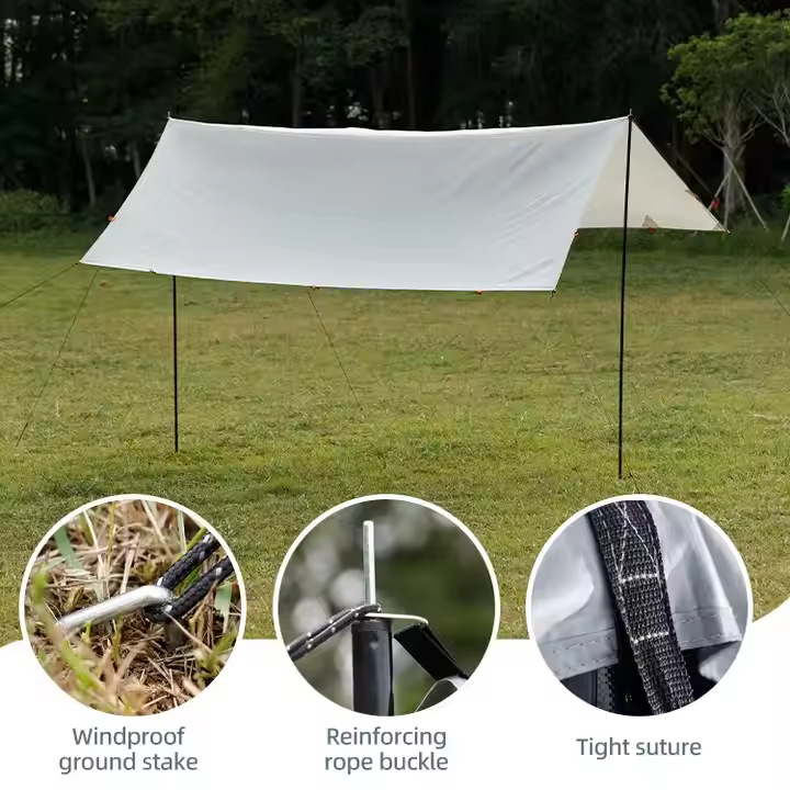 Outdoor Beach Camping Tent Rain Fly 210T Nylon Waterproof Sun Survival Gear Shelter with Poles Camping Trap