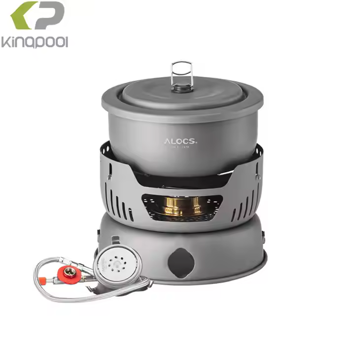 Kingpool Custom Logo 9 Pcs Aluminum Outdoor Camping Cooking Gear Cookware Sets Travel Pots and Pans Mess Kit with Stove Set