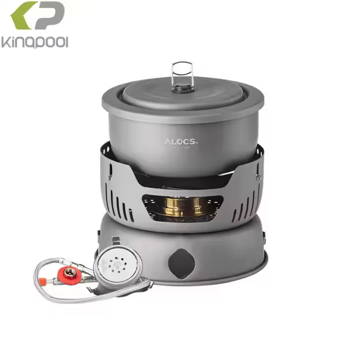 Kingpool Custom Logo 9 Pcs Aluminum Outdoor Camping Cooking Gear Cookware Sets Travel Pots and Pans Mess Kit with Stove Set