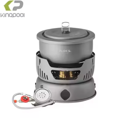 Kingpool Custom Logo 9 Pcs Aluminum Outdoor Camping Cooking Gear Cookware Sets Travel Pots and Pans Mess Kit with Stove Set