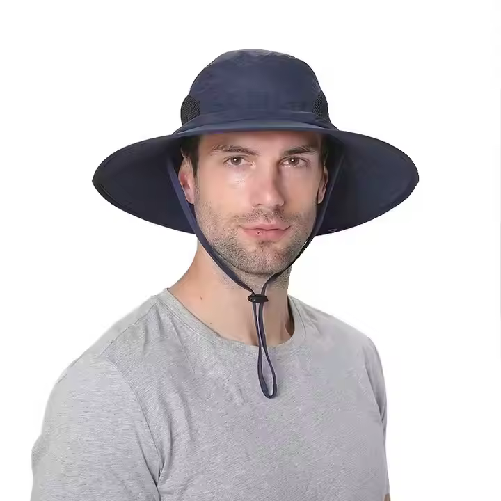 2025 Men Sun Hat UPF50+ Outdoor Fast Dry Mesh Wide Brim Bucket Safari Cap Foldable Waterproof Custom Logo Fishing Hats