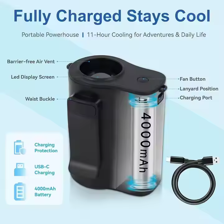 Portable Wearable 13300RPM Waist Fan 100 Speeds 4000mAh Rechargeable Hands-Free Mini Summer Outdoor Hiking Camping Travel Fan
