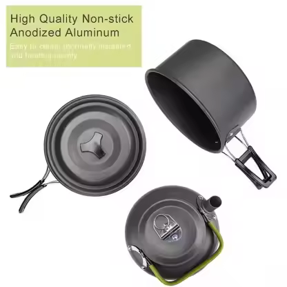 Camping Cookware Set with Stove, Portable Camping Mess Kit with Pots /Pans and Folding Fork for Outdoor/Camping/Hiking/Picnic