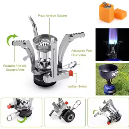 Aluminum Alloy Camping Pot Hiking Picnic Tourist Tableware Set With Folding Spoon Mini Gas Stove Outdoor Camping Trip Cookware